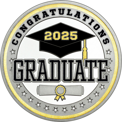 Black "Congratulations Graduate" with Gold 2025, Rim, Tassel & Ribbon